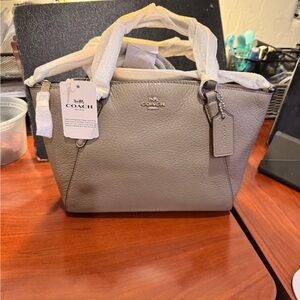 NWT Small COACH F27596 Pebbled Leather Satchel in Light Gray